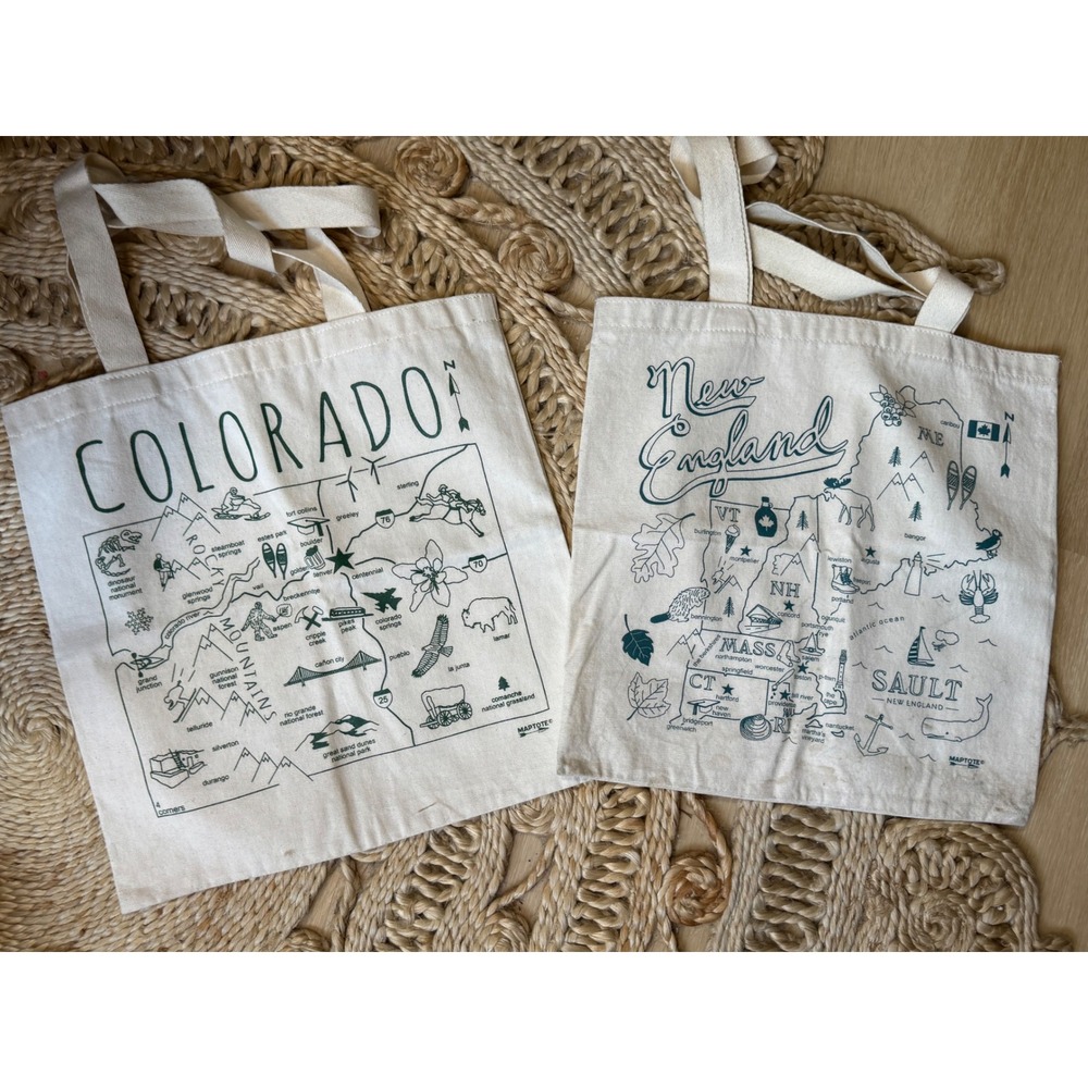 Maptote Canvas Tote‎ Bag Lot Colorado New England Sault Map Print Reusable Bags